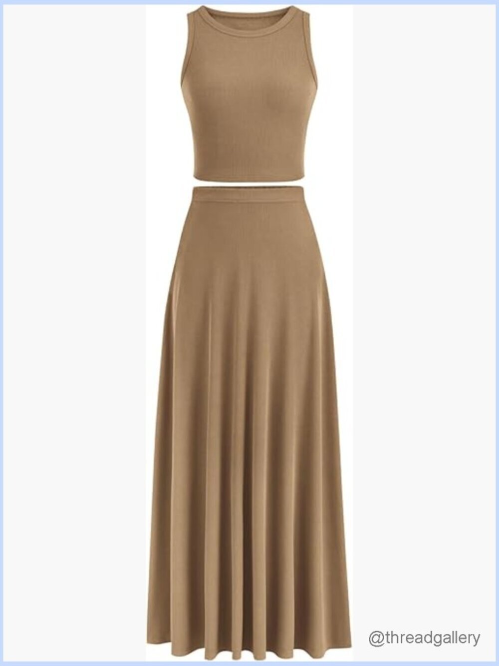 2 Piece Maxi Skirt Set: Cropped Tank & High Waisted Long Skirt, Knit, Casual